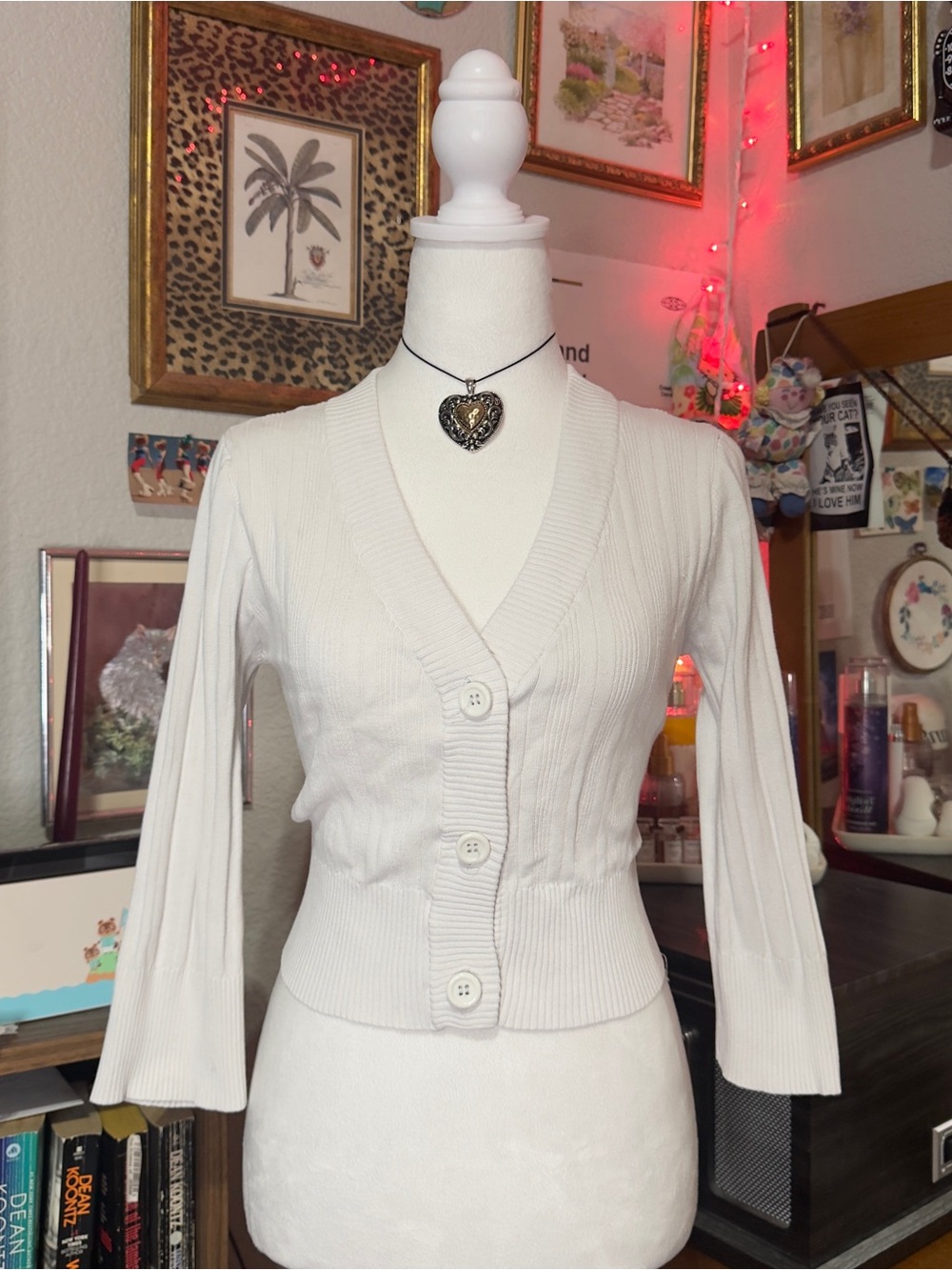 Paris Blues Ivory Ribbed Button-Front Cardigan - Picture 3 of 10